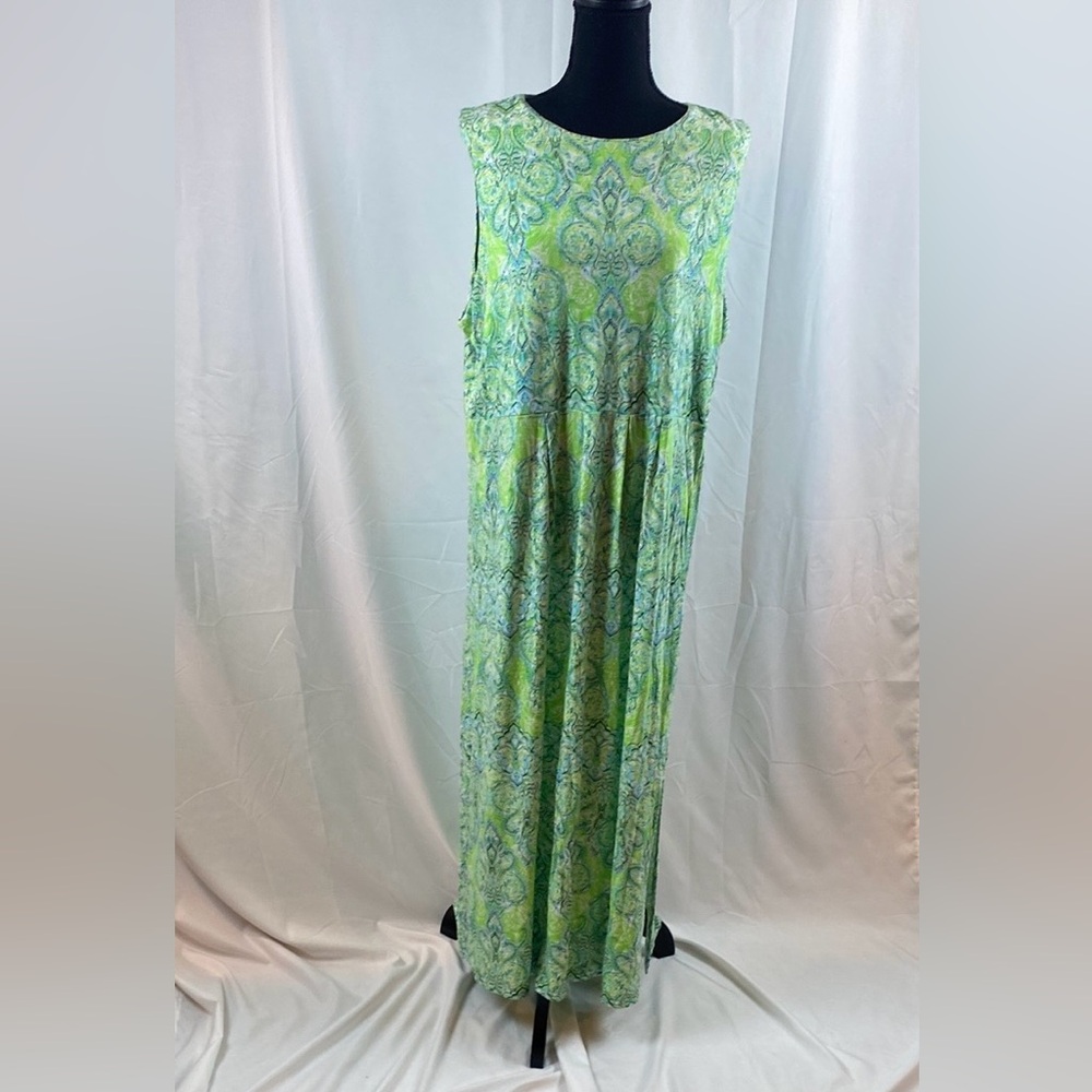 J. Jill Green and Blue Maxi Sundress Sleeveless Crew Neck